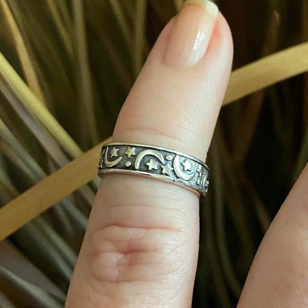 Moon & Stars Sterling Silver Band Toe Ring